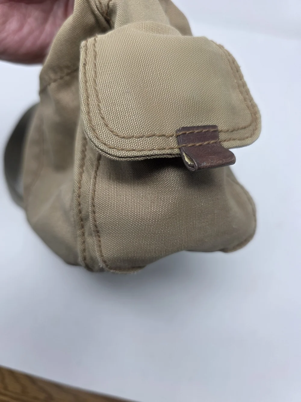 Fossil Tan Canvas Crossbody Bag Small Khaki Utility Shoulder Purse Leather Trim